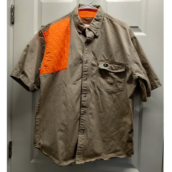 Mossy Oak Men's Size Large Tan Button Up Orange Pad Shooter Shirt - Picture 1 of 7
